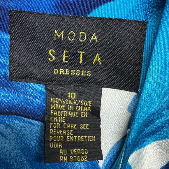 Moda Seta  Sleeveless Blue Floral 100% Silk Sheath Dress Size 10 - Picture 8 of 8
